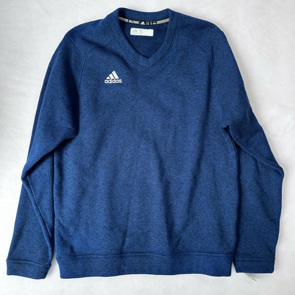 Adidas V-neck French Terry Fleece Sweatshirt Heather Blue Men’s Sz M - Picture 1 of 14